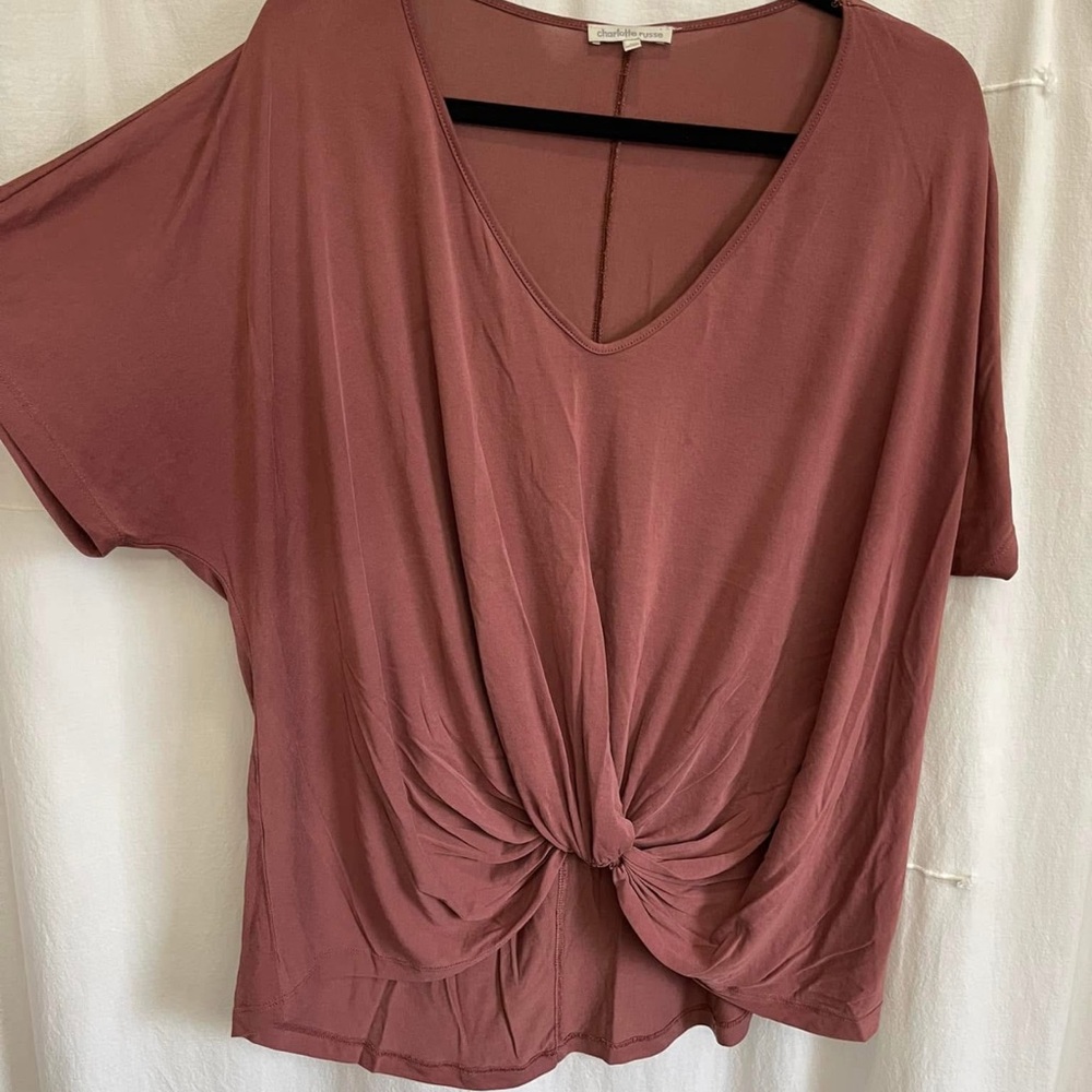Charlotte Russe Pink Tie Front Crop Blouse